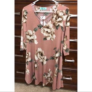 Brand NWT Muave Floral Dress with strappy neckline